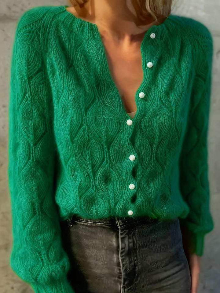 Women's Faux Mink Pearl-Effect Button Cardigan