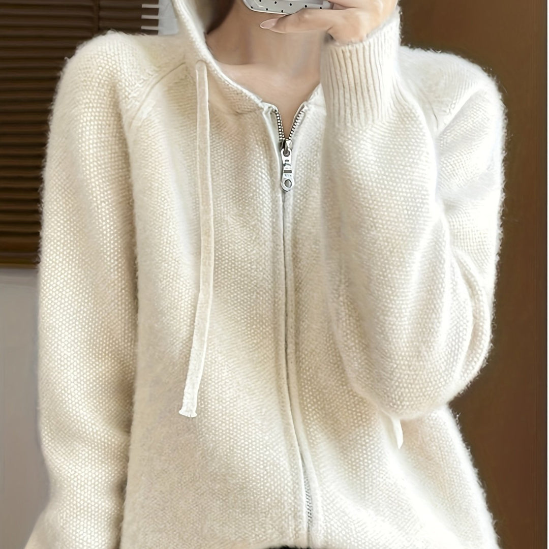 Women's Hooded Zip-Up Knit Cardigan