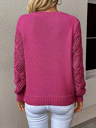 Women's Crochet Sleeve V-Neck Sweater