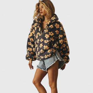 Women's Floral Fleece Quarter-Zip Sweater