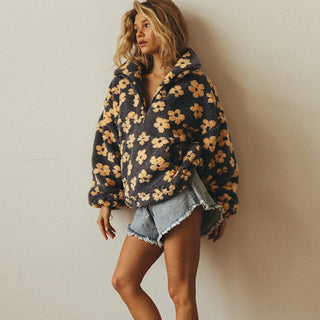 Women's Floral Quarter-Zip Sweater