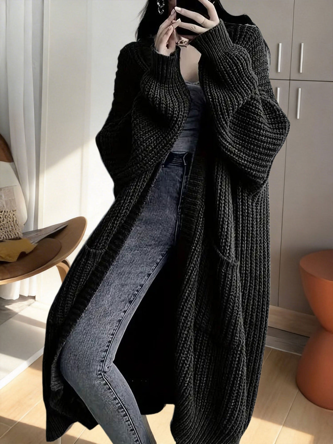 Women's Longline Duster Cardigan with Pockets