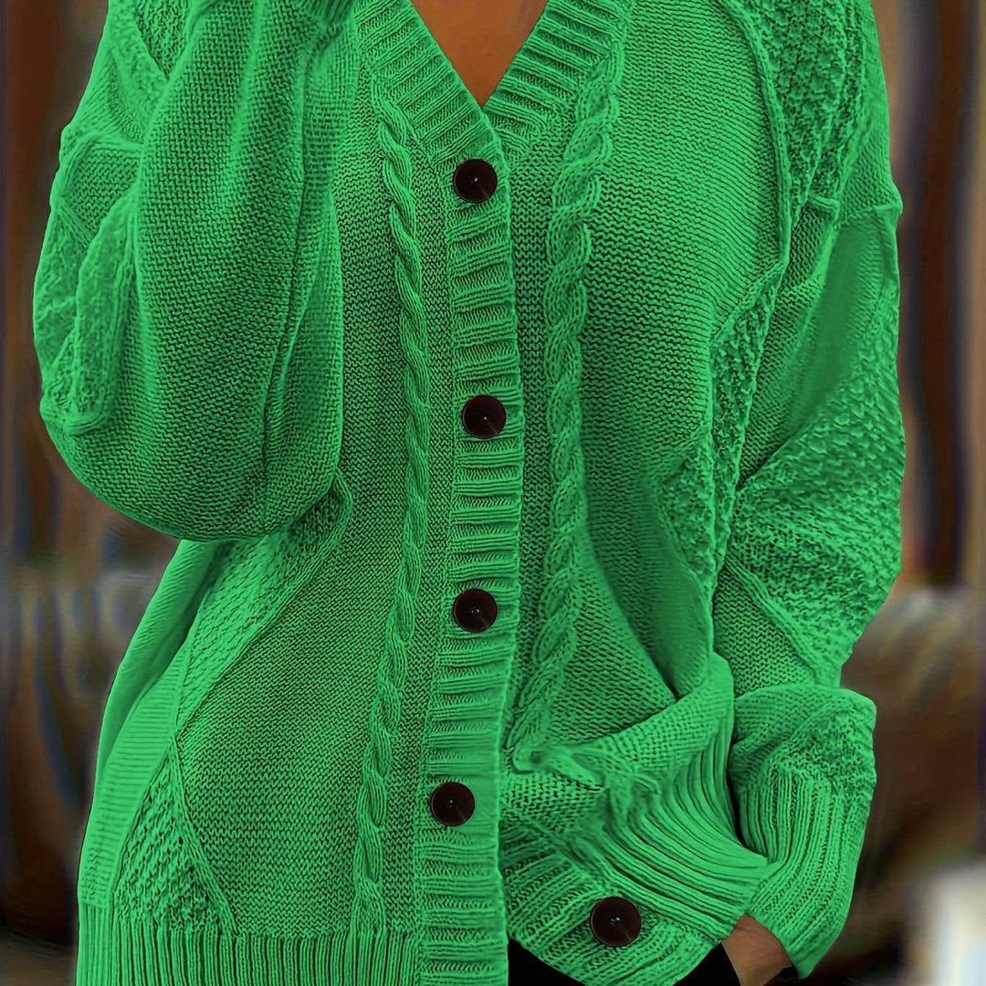 Women's Textured Cable Knit Button Cardigan