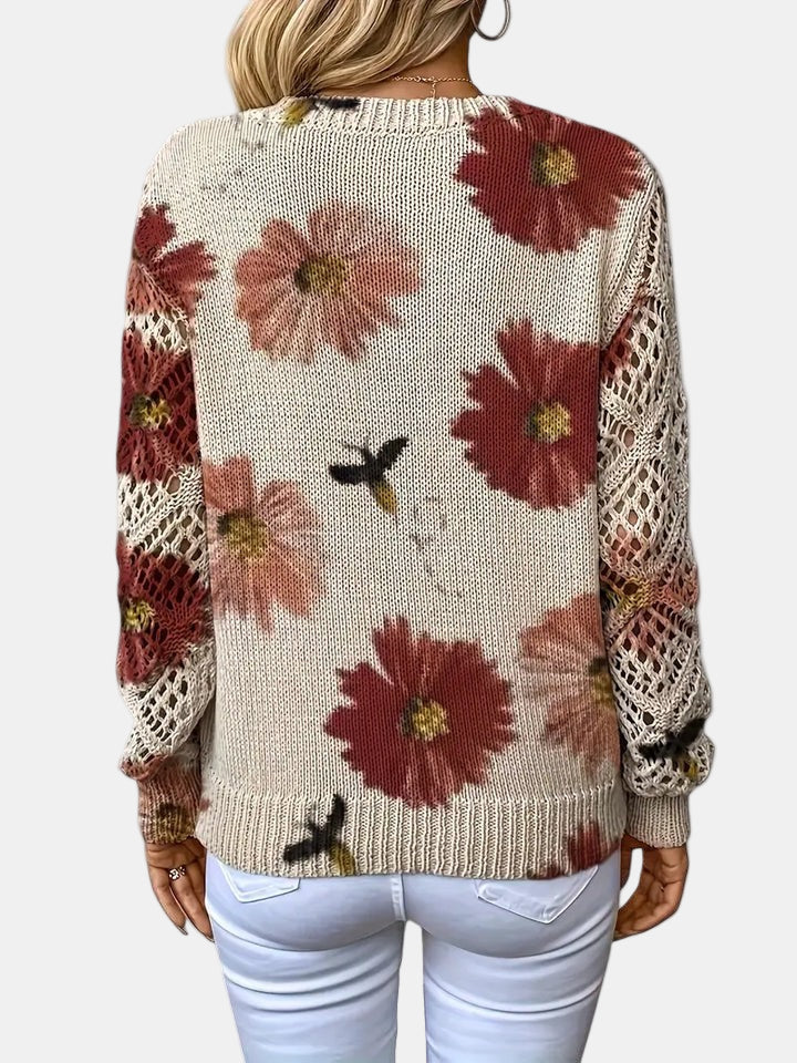 Women's Floral Knit V-Neck Sweater