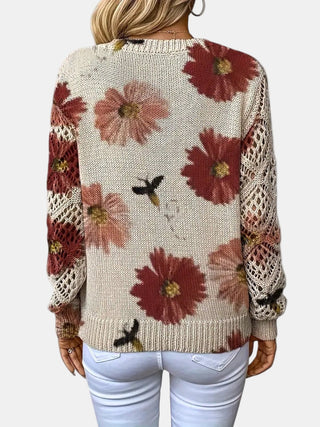 Women's Floral Knit V-Neck Sweater