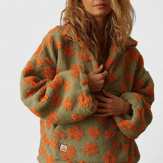 Women's Floral Fleece Quarter-Zip Sweater