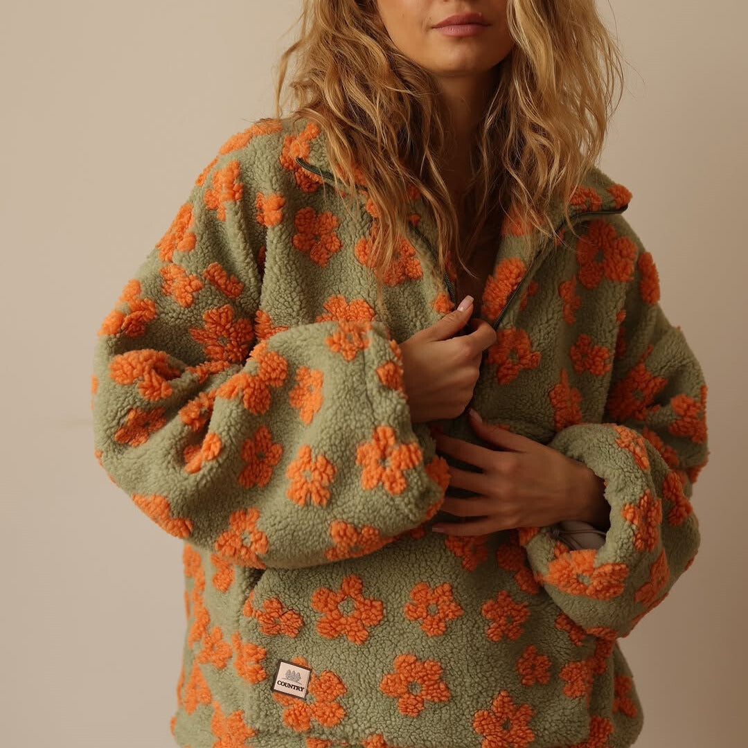 Women's Floral Quarter-Zip Sweater