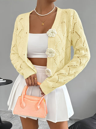 Women's Crochet Knit Floral Button Cardigan