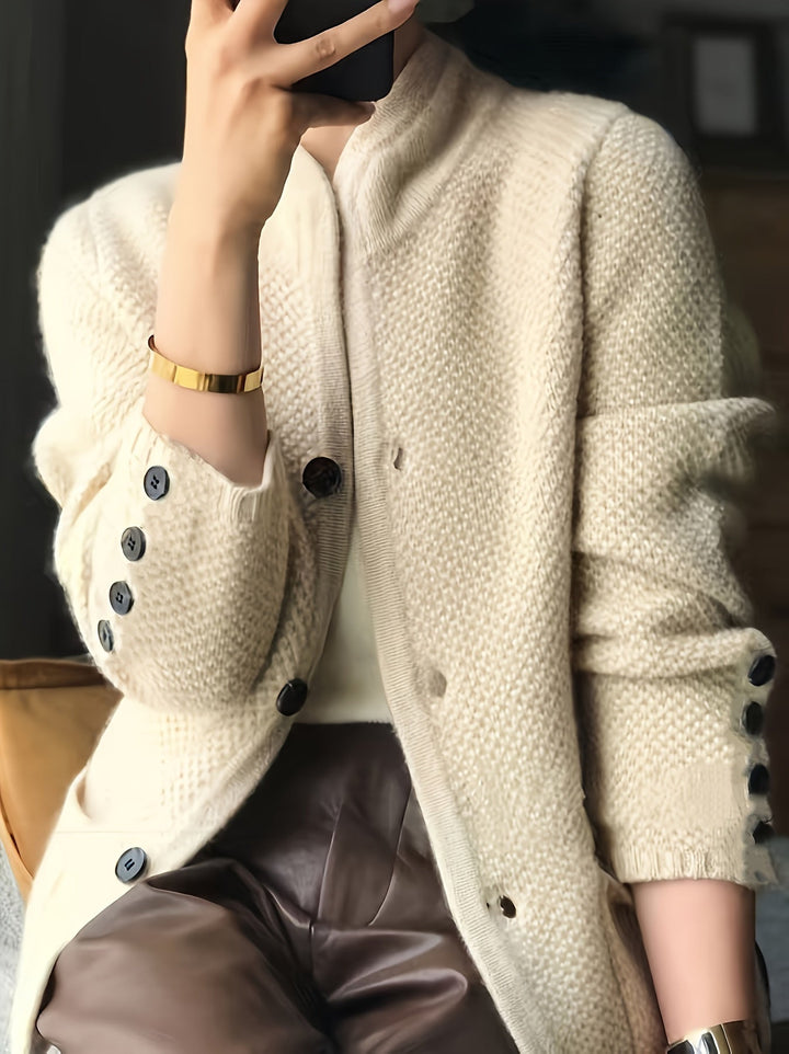 Women's Textured Knit Stand-Collar Cardigan