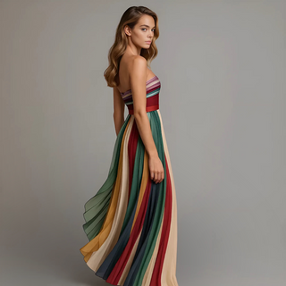 Women's Pleated Strapless Maxi Dress
