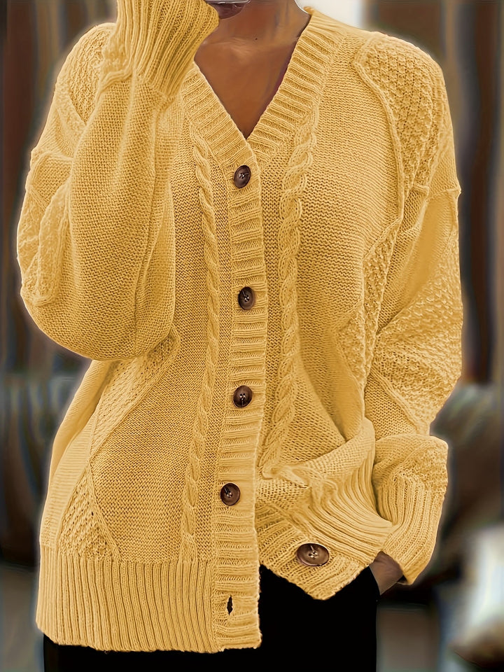 Women's Textured Cable Knit Button Cardigan