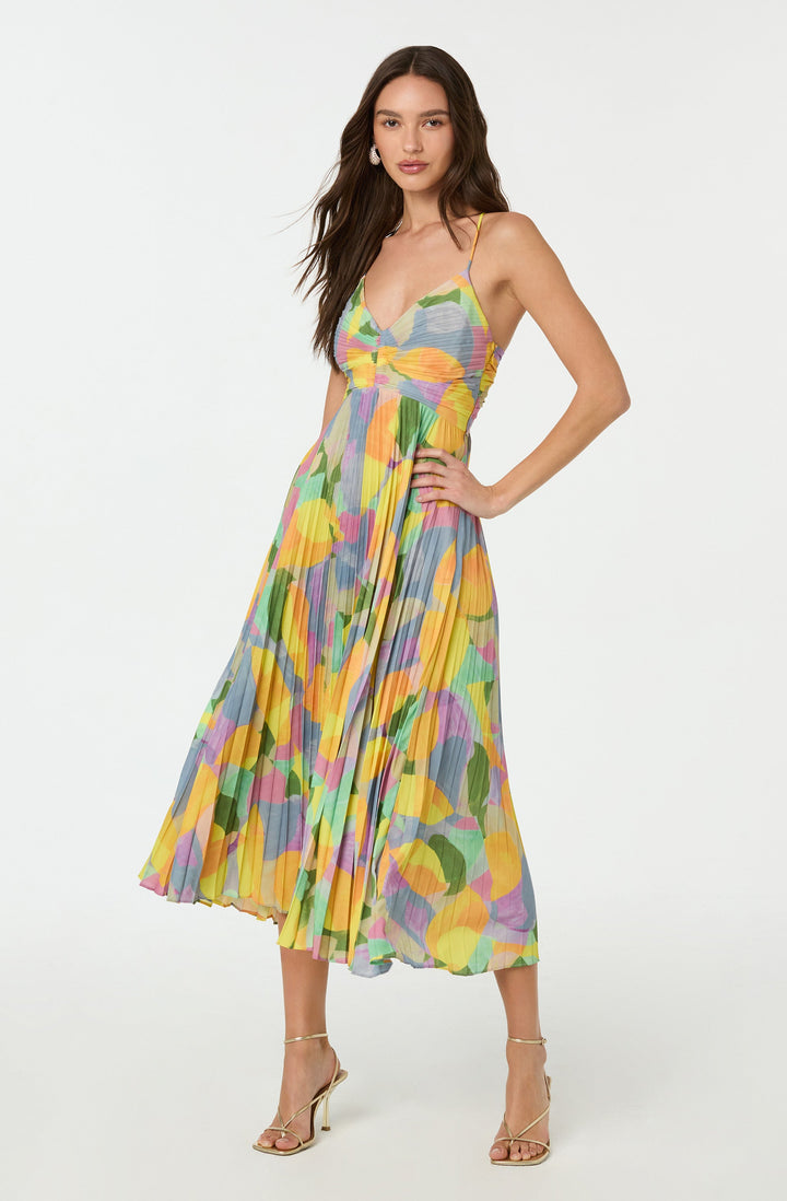 Women's Pleated Cross-Tie Back Maxi Dress