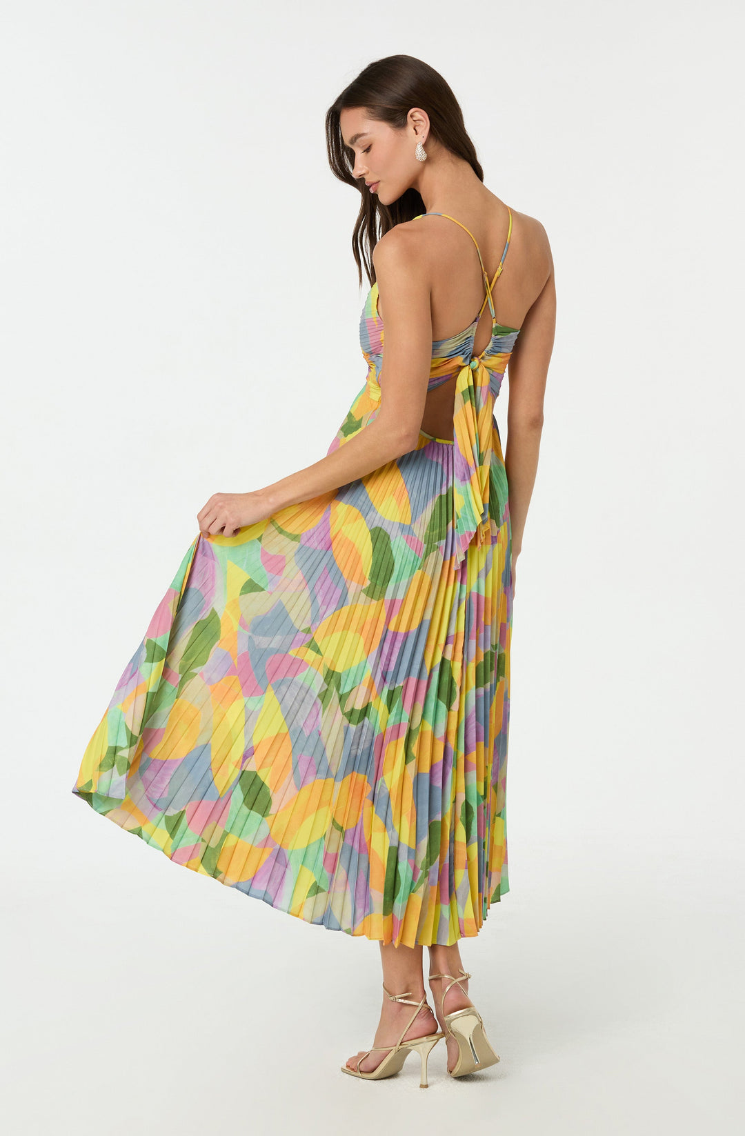 Women's Pleated Cross-Tie Back Maxi Dress