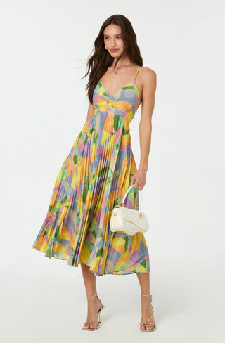 Women's Pleated Cross-Tie Back Maxi Dress