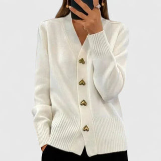 Women's Soft-Knit V-Neck Heart Button Cardigan