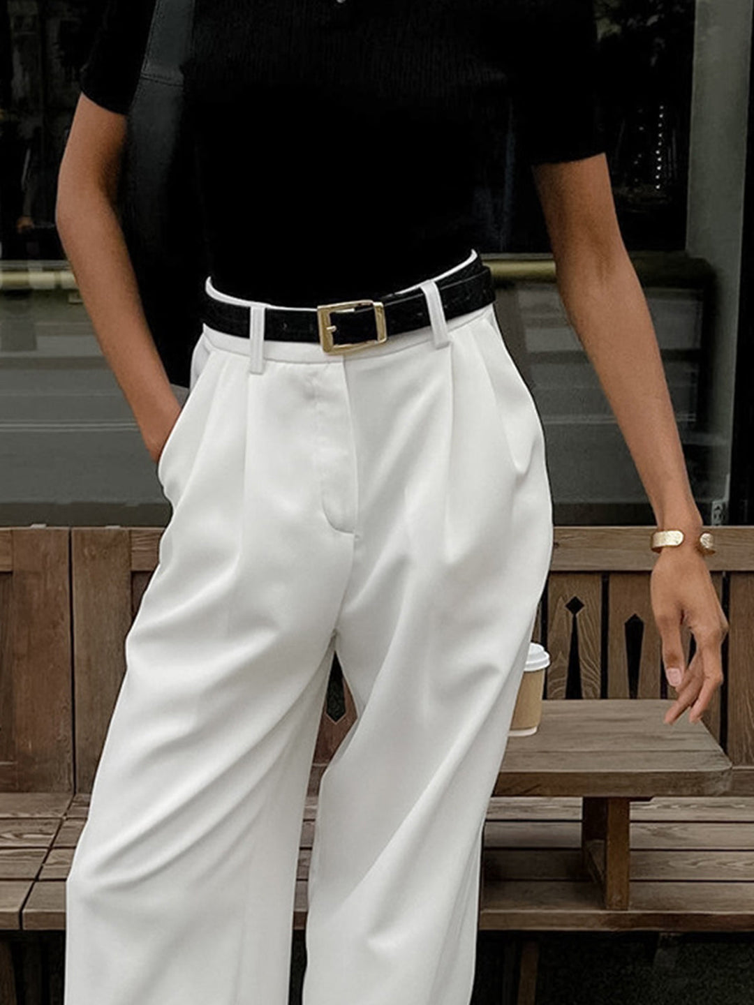 Women's Elegant White Wide-Leg Trousers