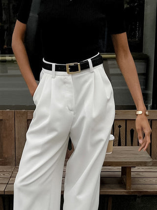 Women's Elegant White Wide-Leg Trousers