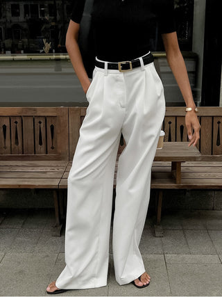 Women's Elegant White Wide-Leg Trousers