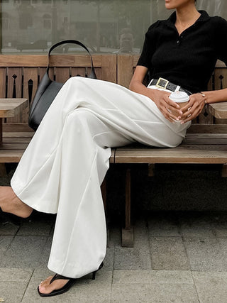 Women's Elegant White Wide-Leg Trousers