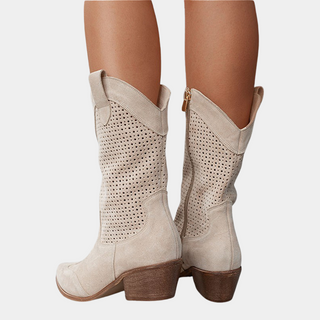 Women's Perforated Mid-Calf Heel Boots