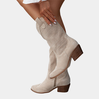 Women's Perforated Mid-Calf Heel Boots