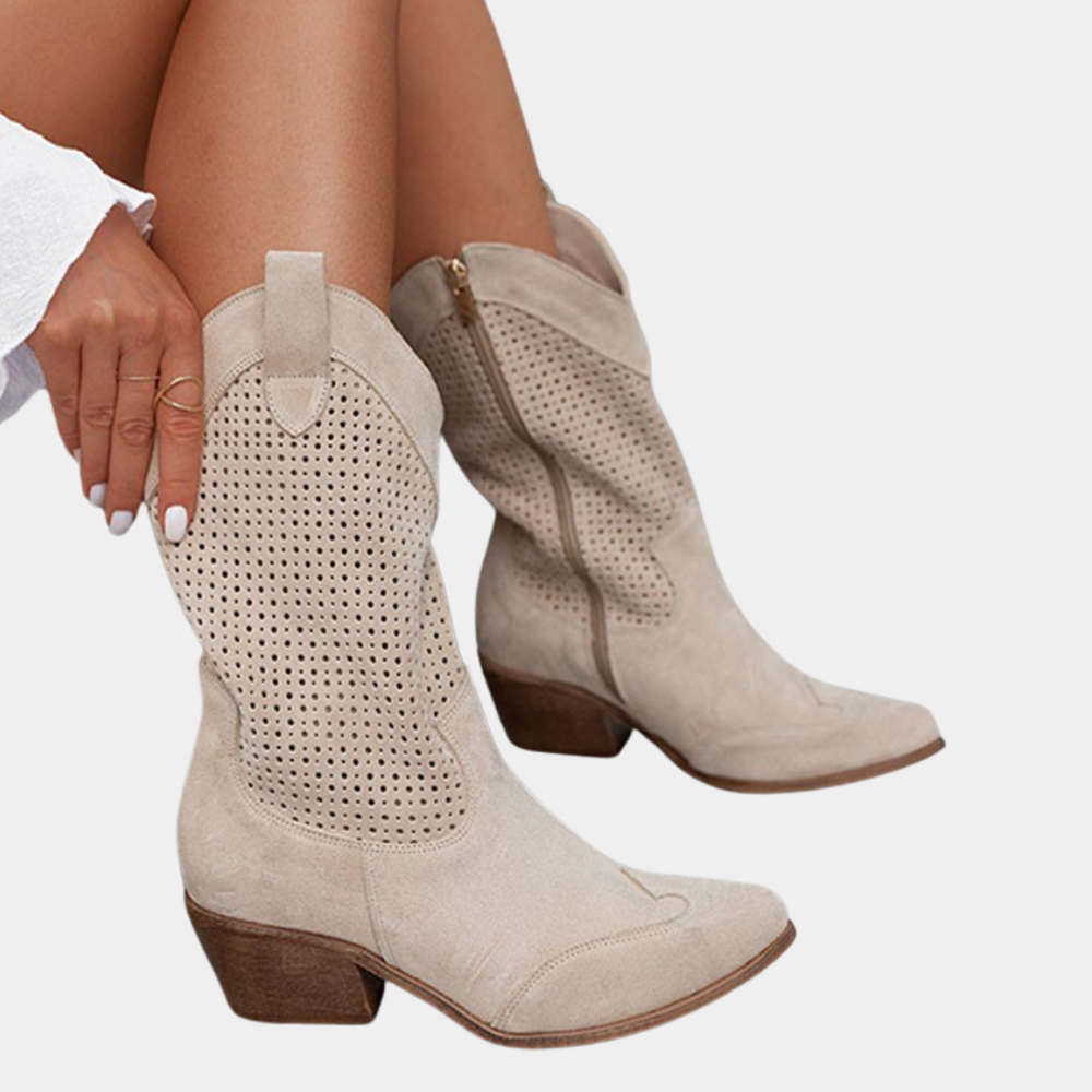 Women's Perforated Mid-Calf Heel Boots