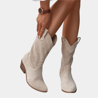 Women's Perforated Mid-Calf Heel Boots