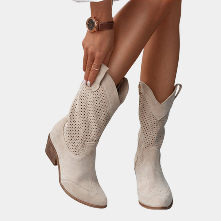 Women's Perforated Mid-Calf Heel Boots