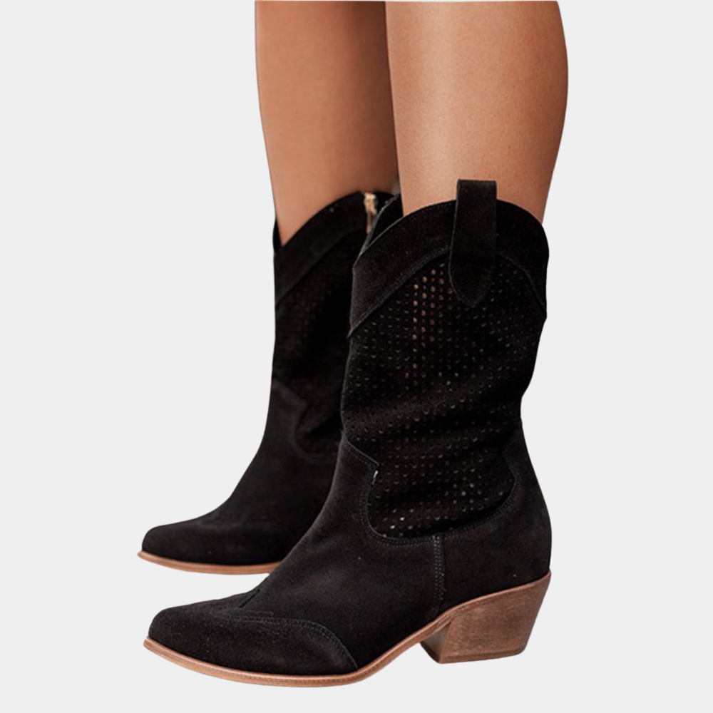 Women's Perforated Mid-Calf Heel Boots