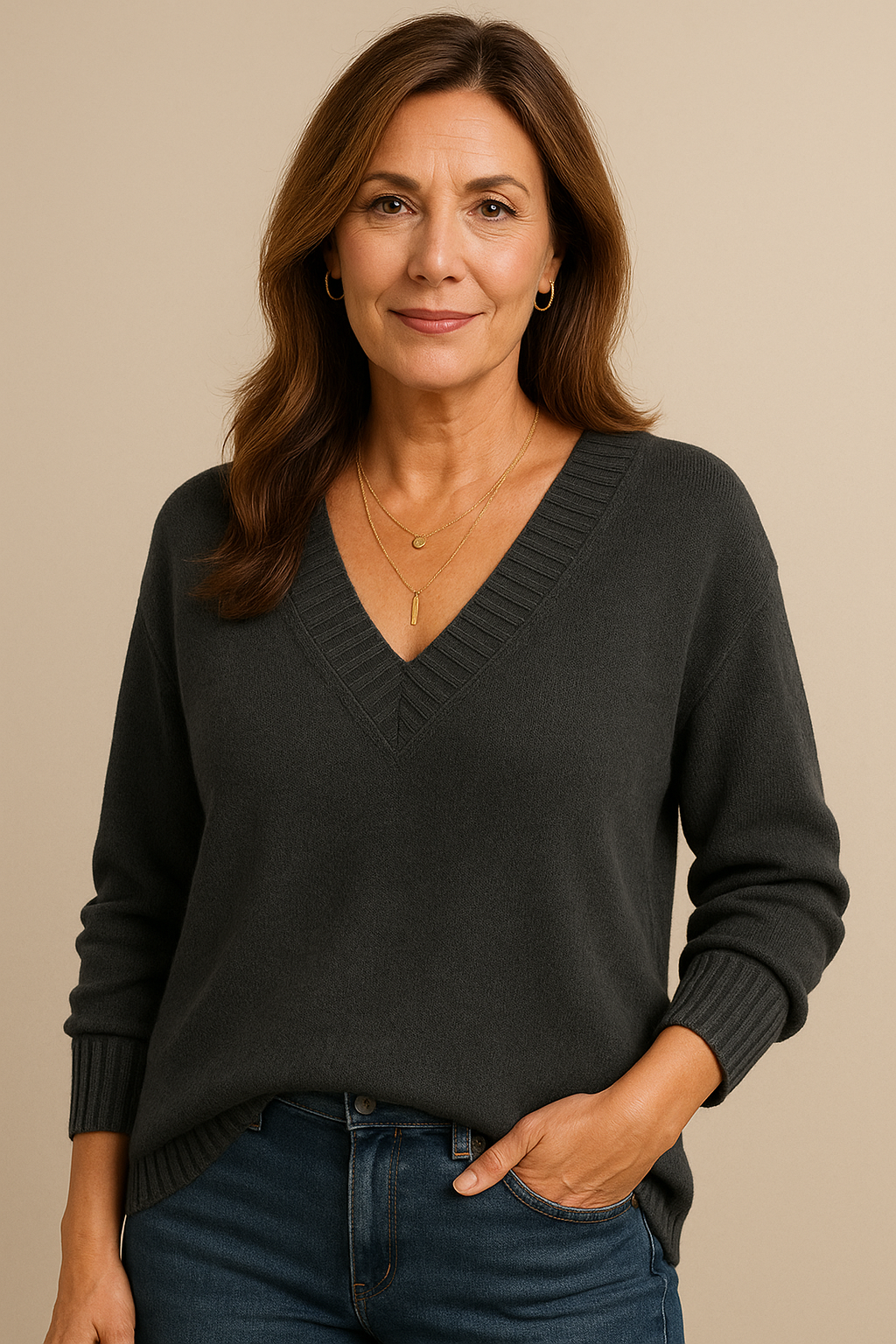 Women's Deep V-Neck Ribbed Sweater