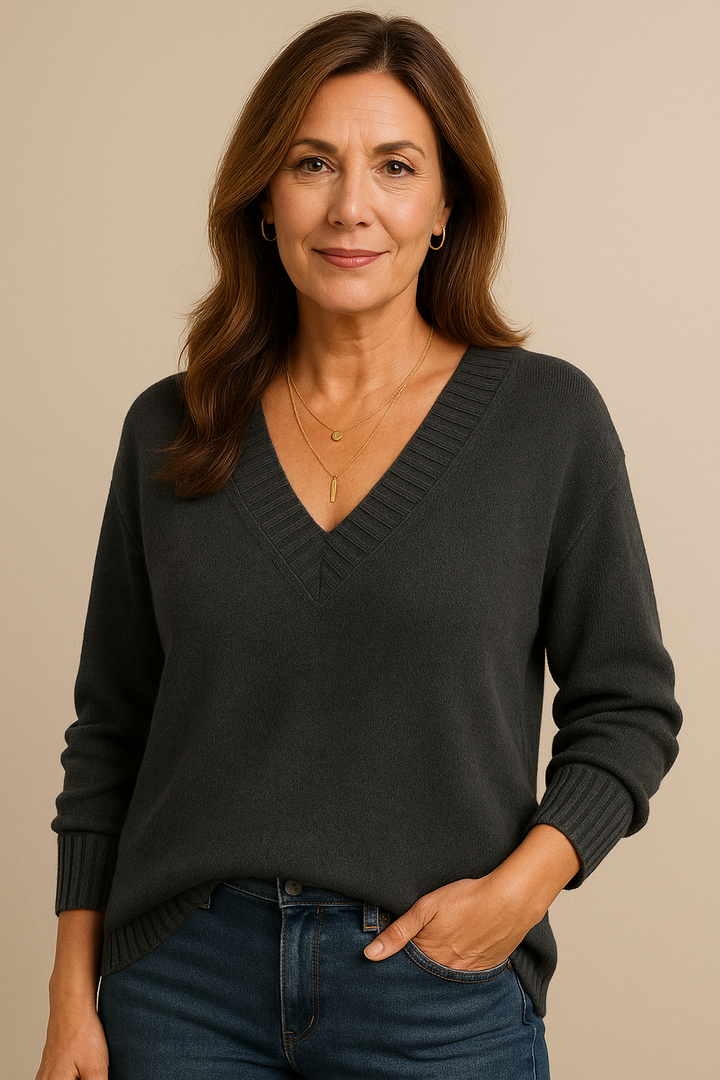 Women's Deep V-Neck Ribbed Sweater