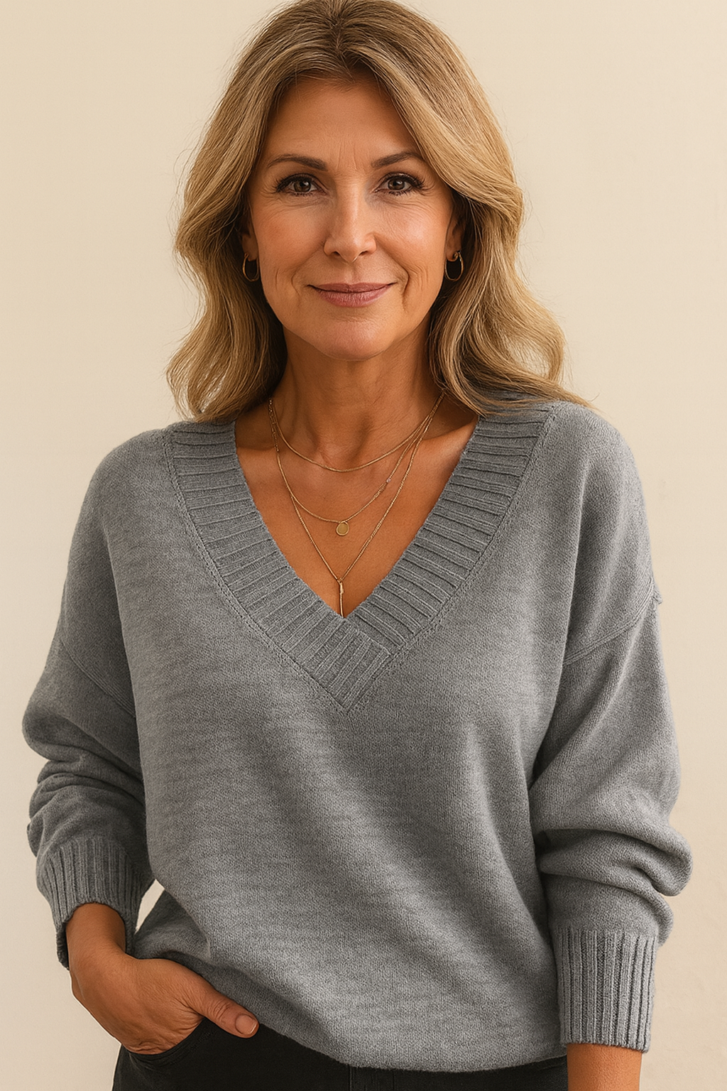 Women's Deep V-Neck Ribbed Sweater