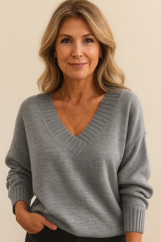 Women's Deep V-Neck Ribbed Sweater