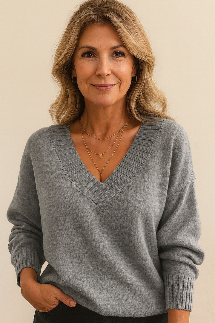 Women's Deep V-Neck Ribbed Sweater
