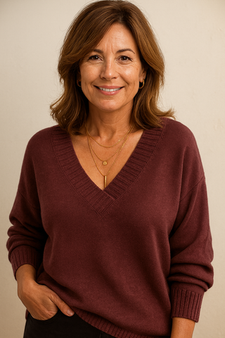 Women's Deep V-Neck Ribbed Sweater