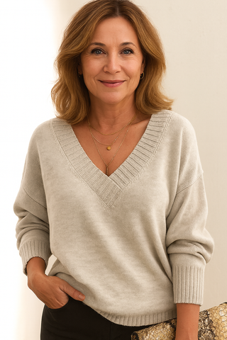 Women's Deep V-Neck Ribbed Sweater
