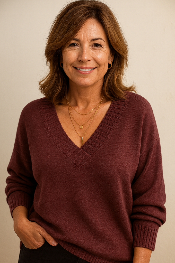 Women's Deep V-Neck Ribbed Sweater