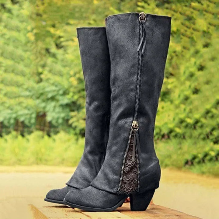 Women's Side-Zip Lace Knee-High Boots