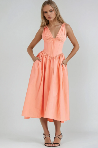 Women's Sleeveless V-Neck Midi Dress