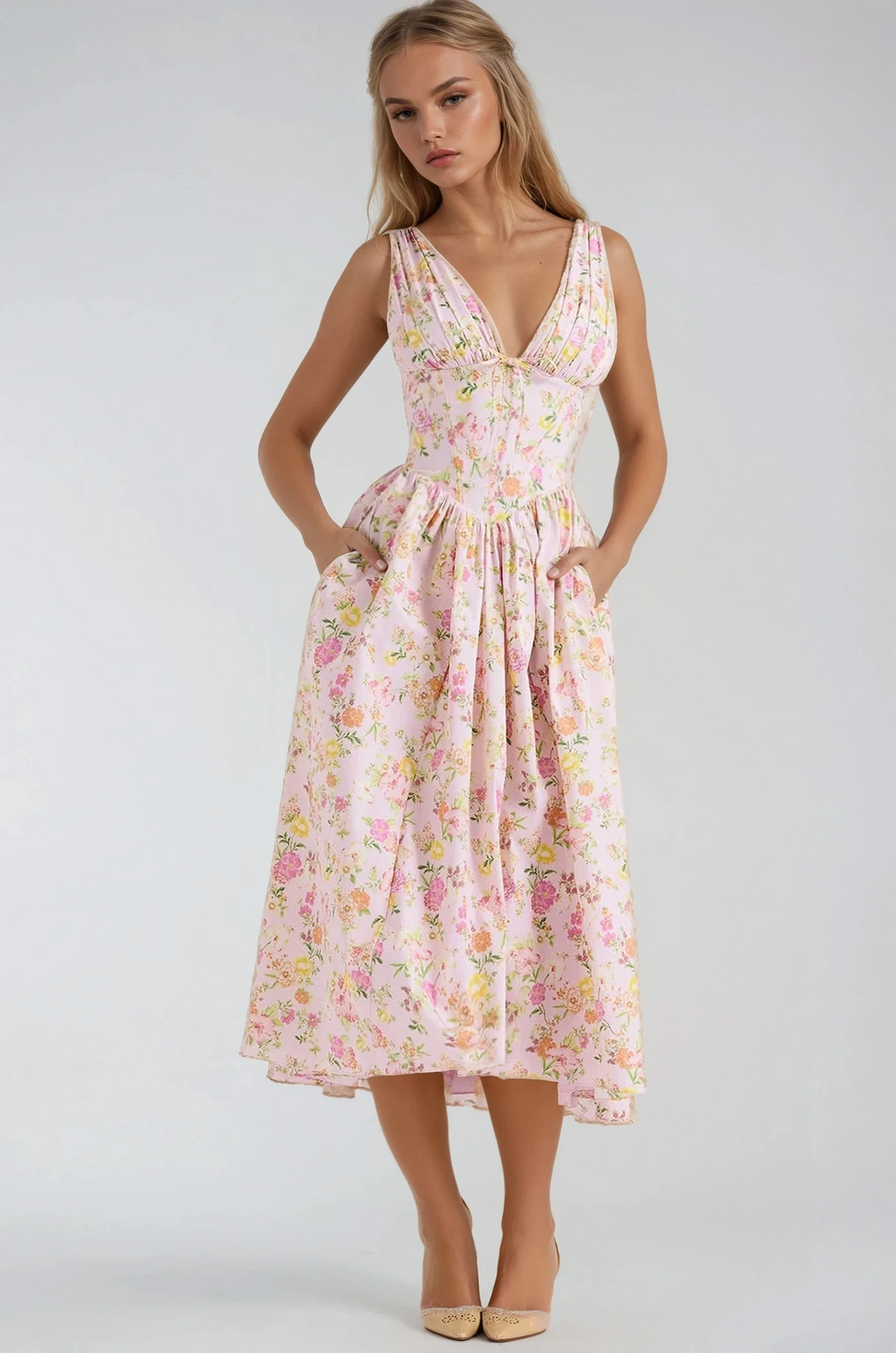 Women's Sleeveless V-Neck Midi Dress