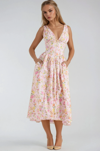 Women's Sleeveless V-Neck Midi Dress