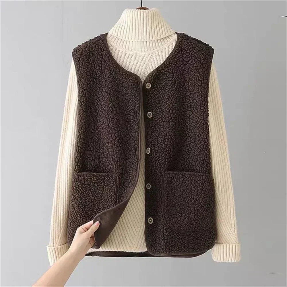 Women's Faux Shearling Sleeveless Cardigan Vest