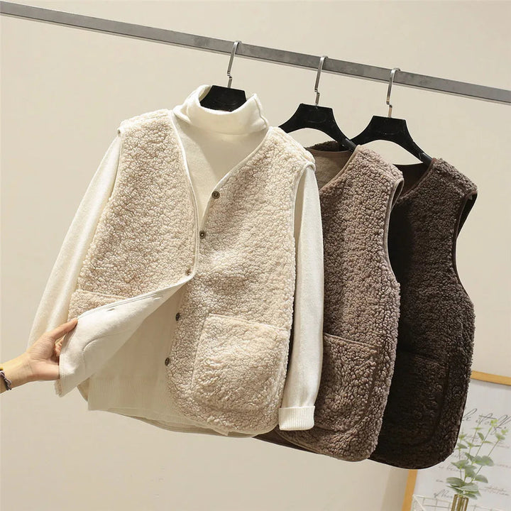 Women's Faux Shearling Sleeveless Cardigan Vest