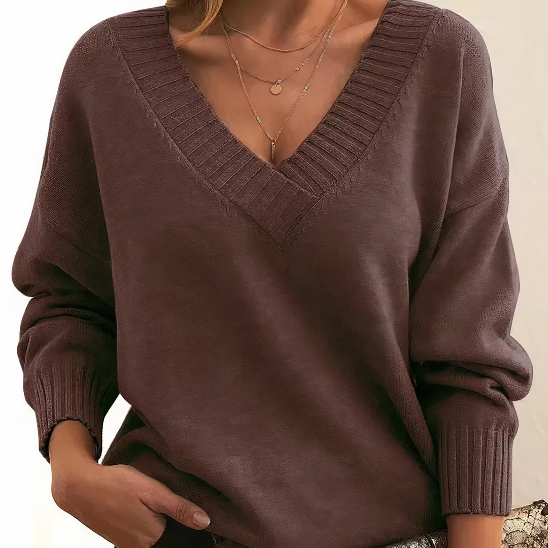 Women's Deep V-Neck Ribbed Sweater