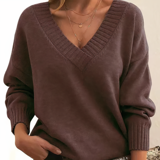 Women's Deep V-Neck Ribbed Sweater