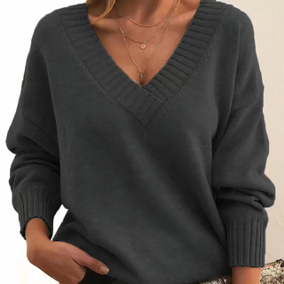 Women's Deep V-Neck Ribbed Sweater