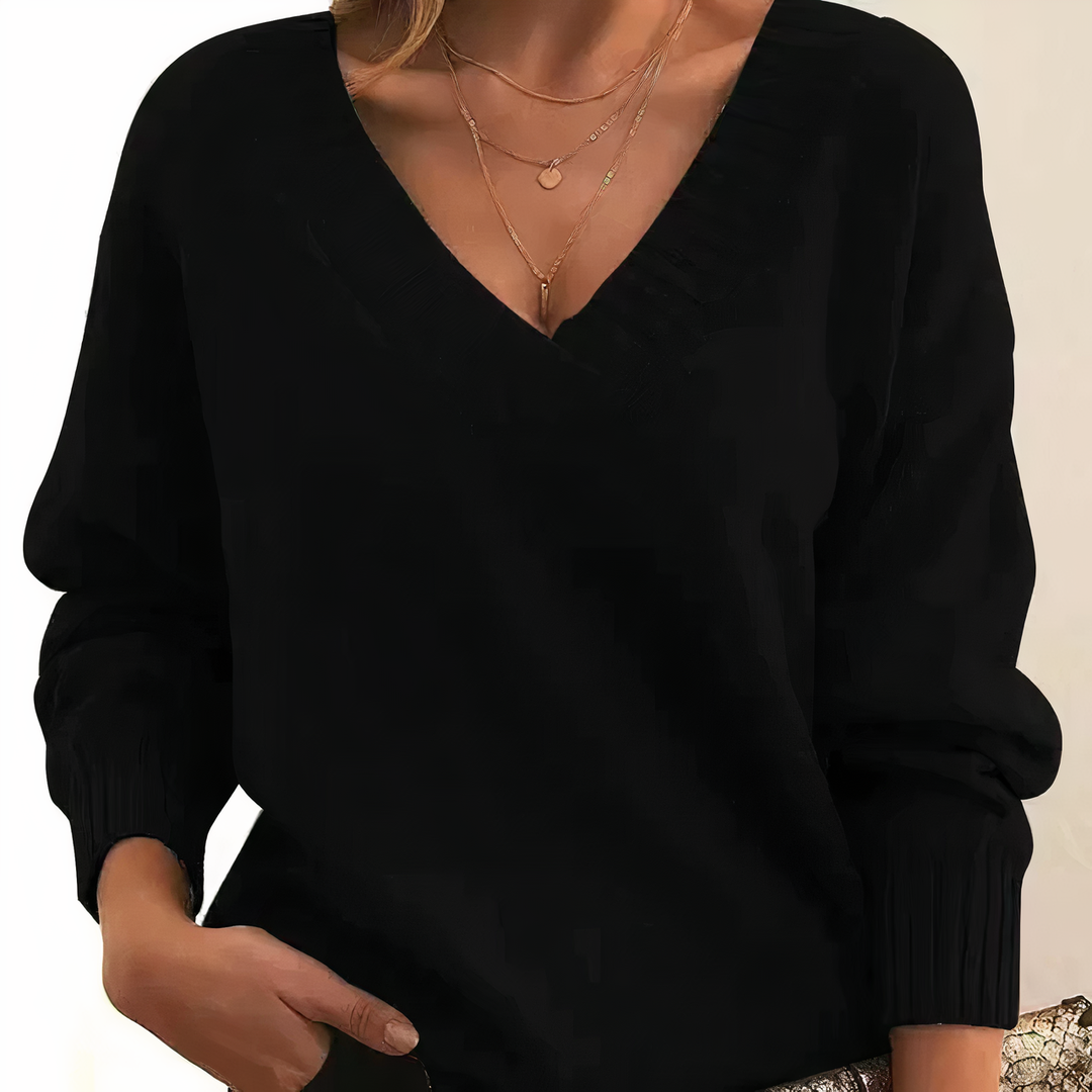 Women's Deep V-Neck Ribbed Sweater