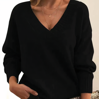 Women's Deep V-Neck Ribbed Sweater