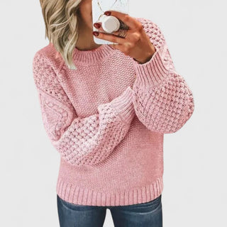 Women's Waffle Knit Puff Sleeve Sweater