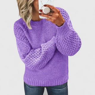 Women's Waffle Knit Puff Sleeve Sweater